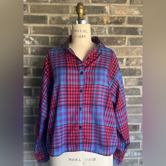 Wrangler Tops - Vintage Wrangler Plaid Button-Up Shirt Made in USA